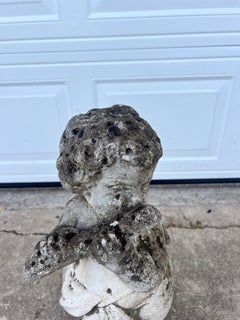 French 19th Century Cherub With Flute Garden Statue