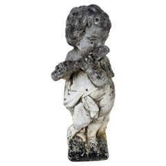 French 19th Century Cherub With Flute Garden Statue