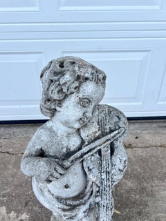 French 19th Century Cherub With Violin Garden Statue