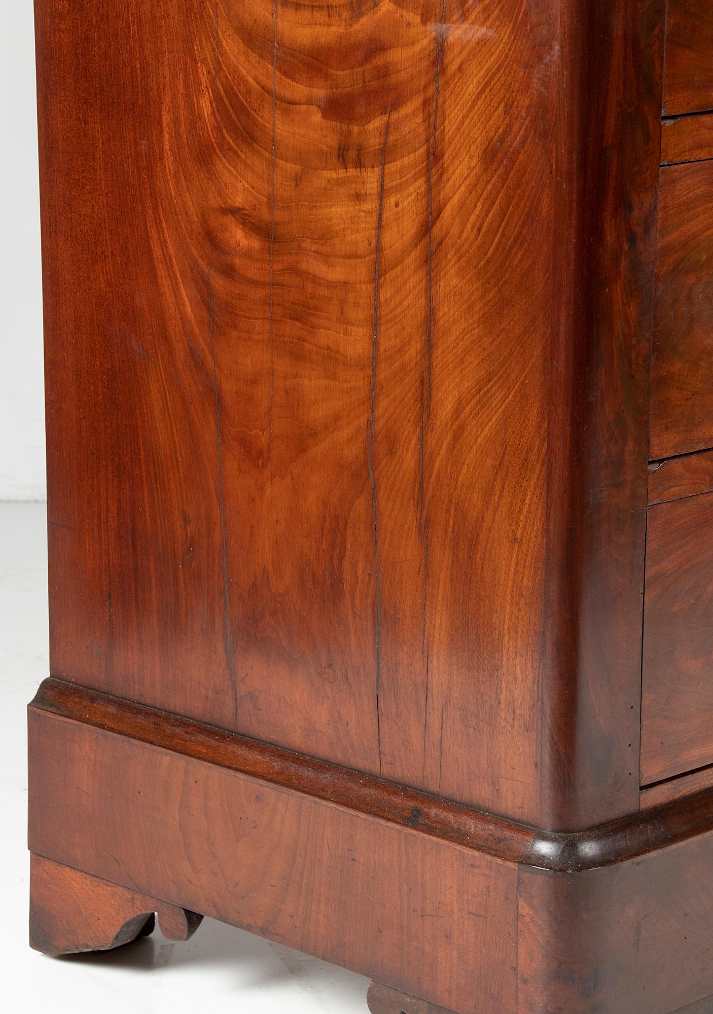 French 19th Century Chest of Drawers, Mahogany Veneer with Marble Top For Sale 4