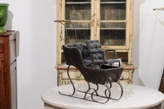 French 19th Century Child's Sleigh with Tufted Upholstery and Floral Décor