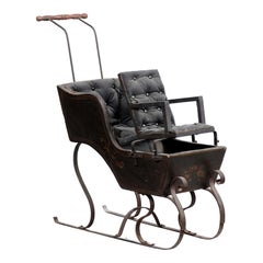 Antique French 19th Century Child's Sleigh with Tufted Upholstery and Floral Décor