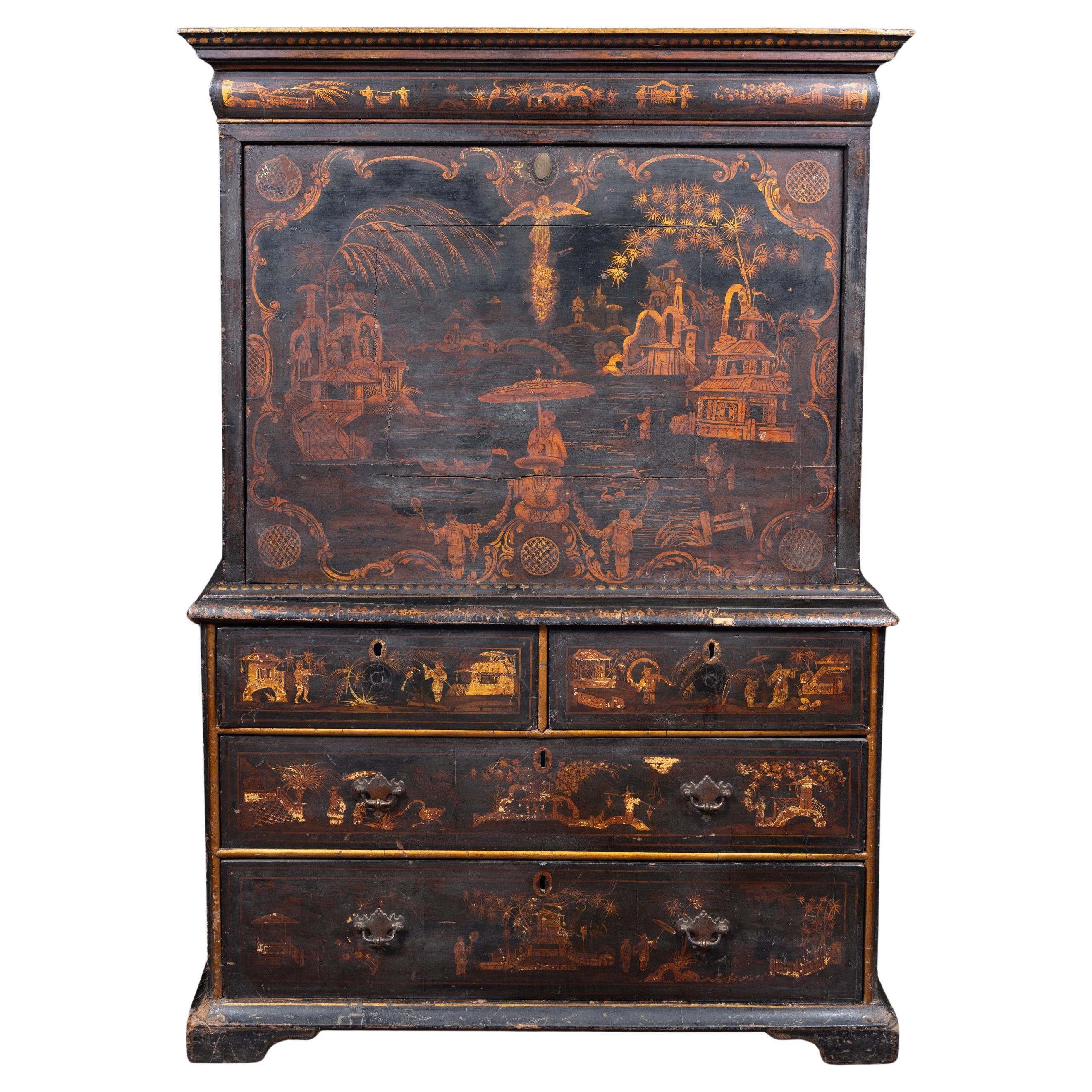Secretario francés de Chinoiserie del siglo XIX (Secretaire Abbatant)