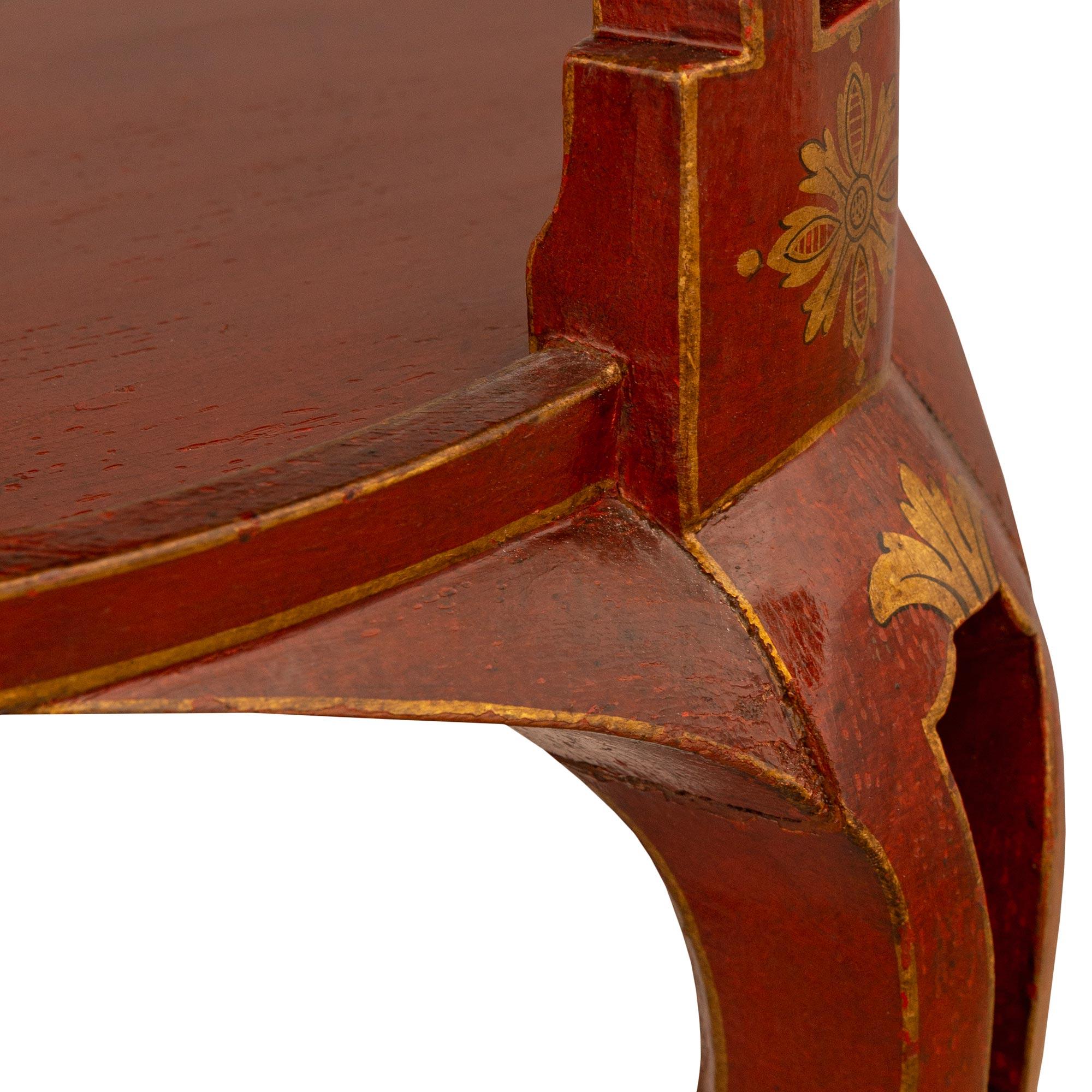 Laqué Table d'appoint en marbre Rouge Griotte laqué du XIXème siècle Chinoiserie française en vente