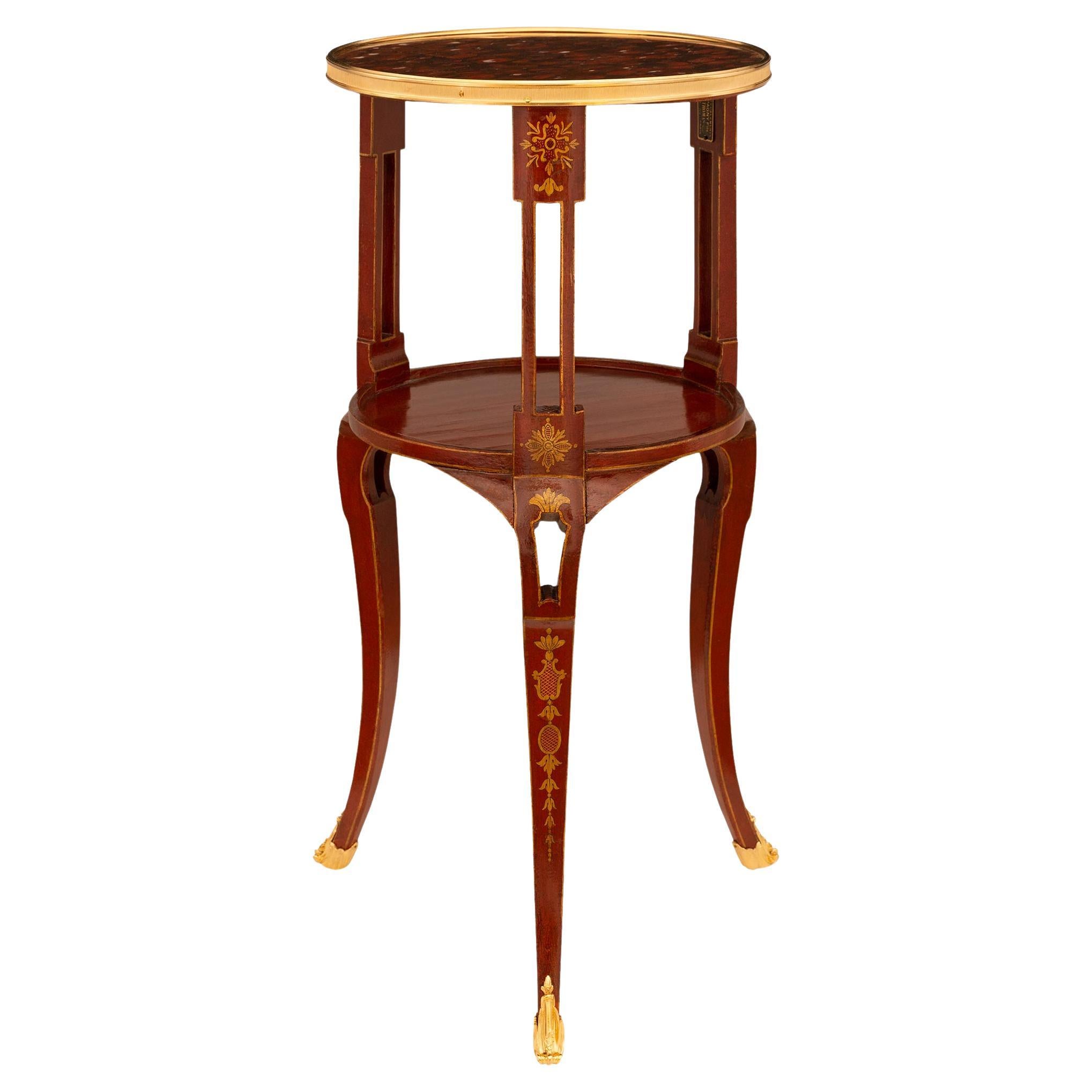 Table d'appoint en marbre Rouge Griotte laqué du XIXème siècle Chinoiserie française