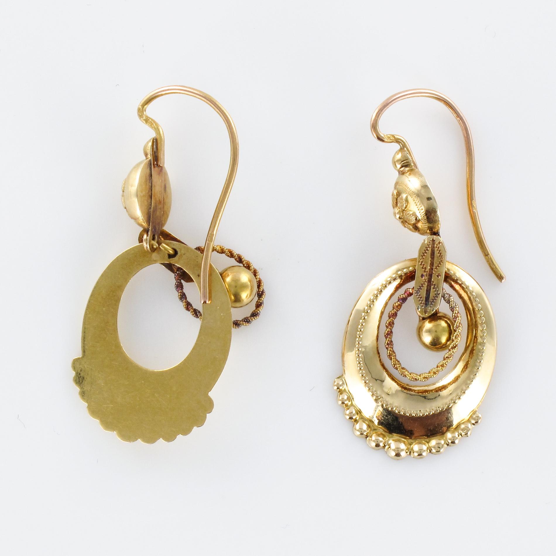 French 19th Century Chiseled 18 Karat Yellow Gold Dangle Earrings 5
