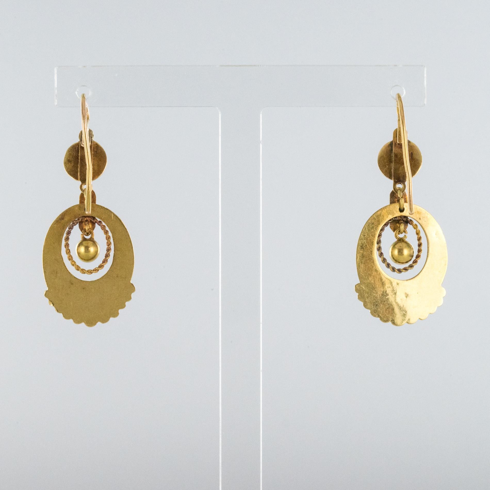 Women's French 19th Century Chiseled 18 Karat Yellow Gold Dangle Earrings