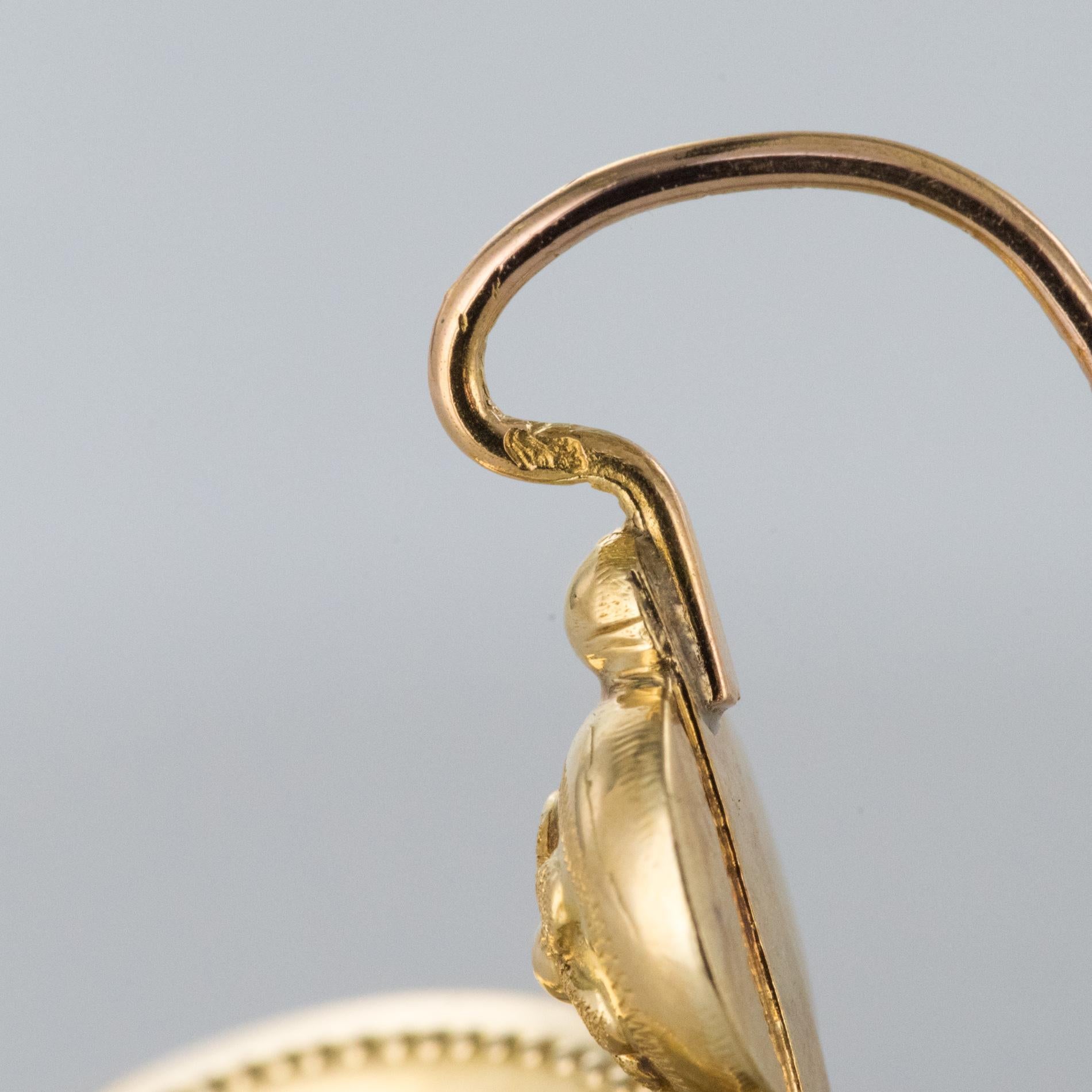 French 19th Century Chiseled 18 Karat Yellow Gold Dangle Earrings 4