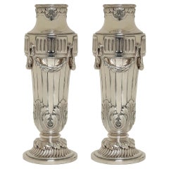 French 19th Century, circa 1880, Louis XVI St. Pair of Silvered Bronze Vases