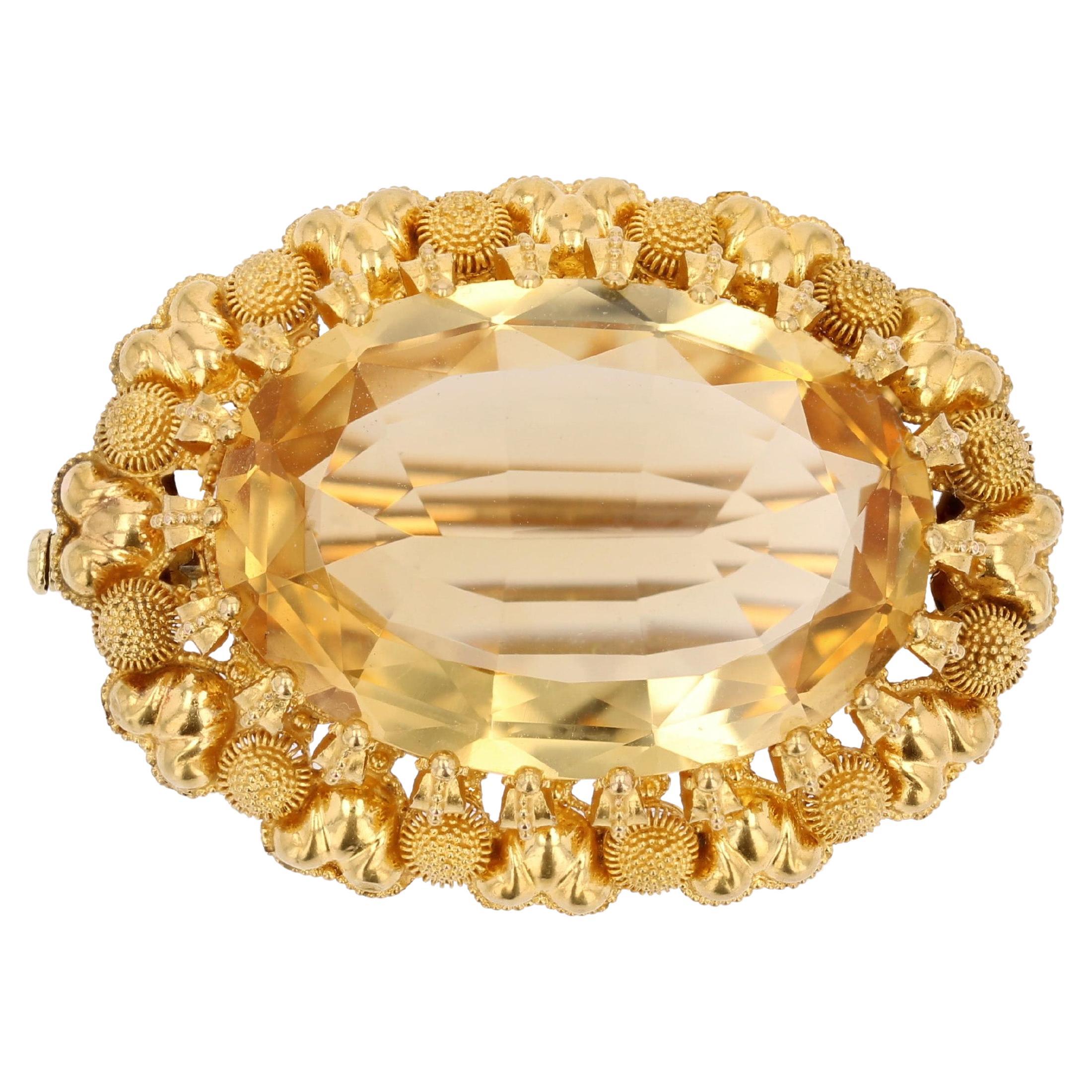 Broche en or jaune 18 carats avec citrine du 19ème siècle