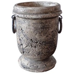 French 19th Century Clay Urn with Two Wrought Iron Handles