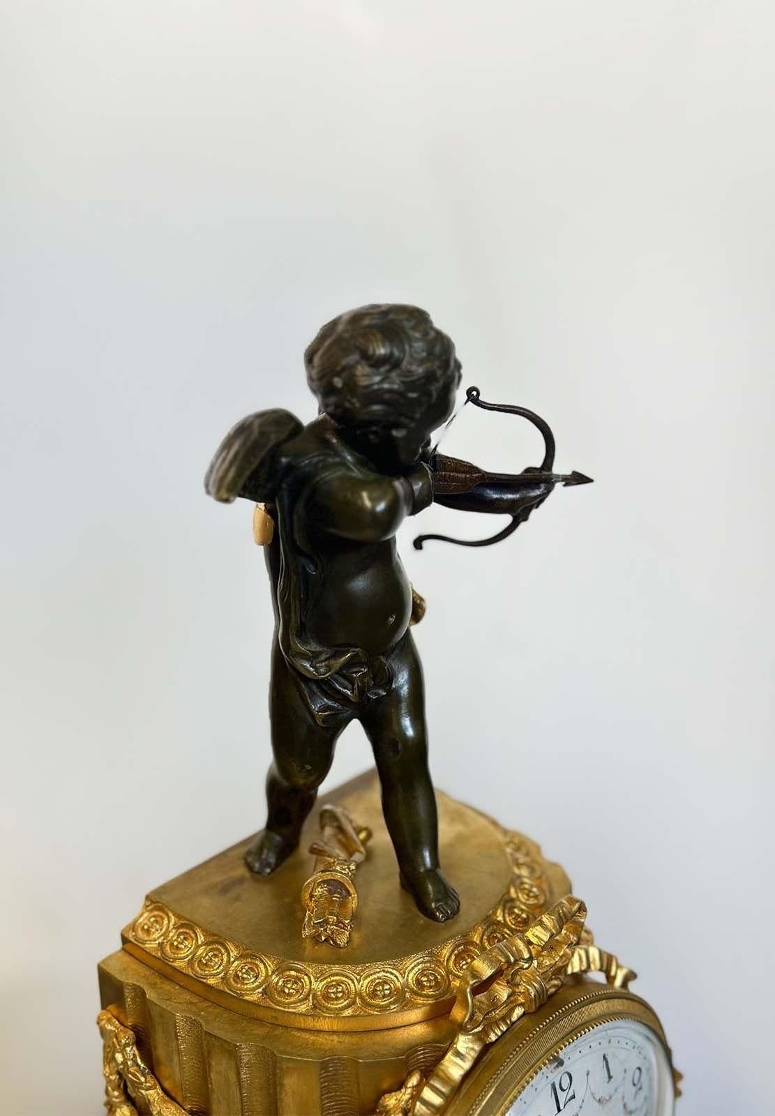 French 19th Century Clock & Candelabra Cherub Set In Good Condition For Sale In Los Angeles, CA