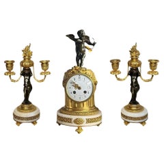French 19th Century Clock & Candelabra Cherub Set