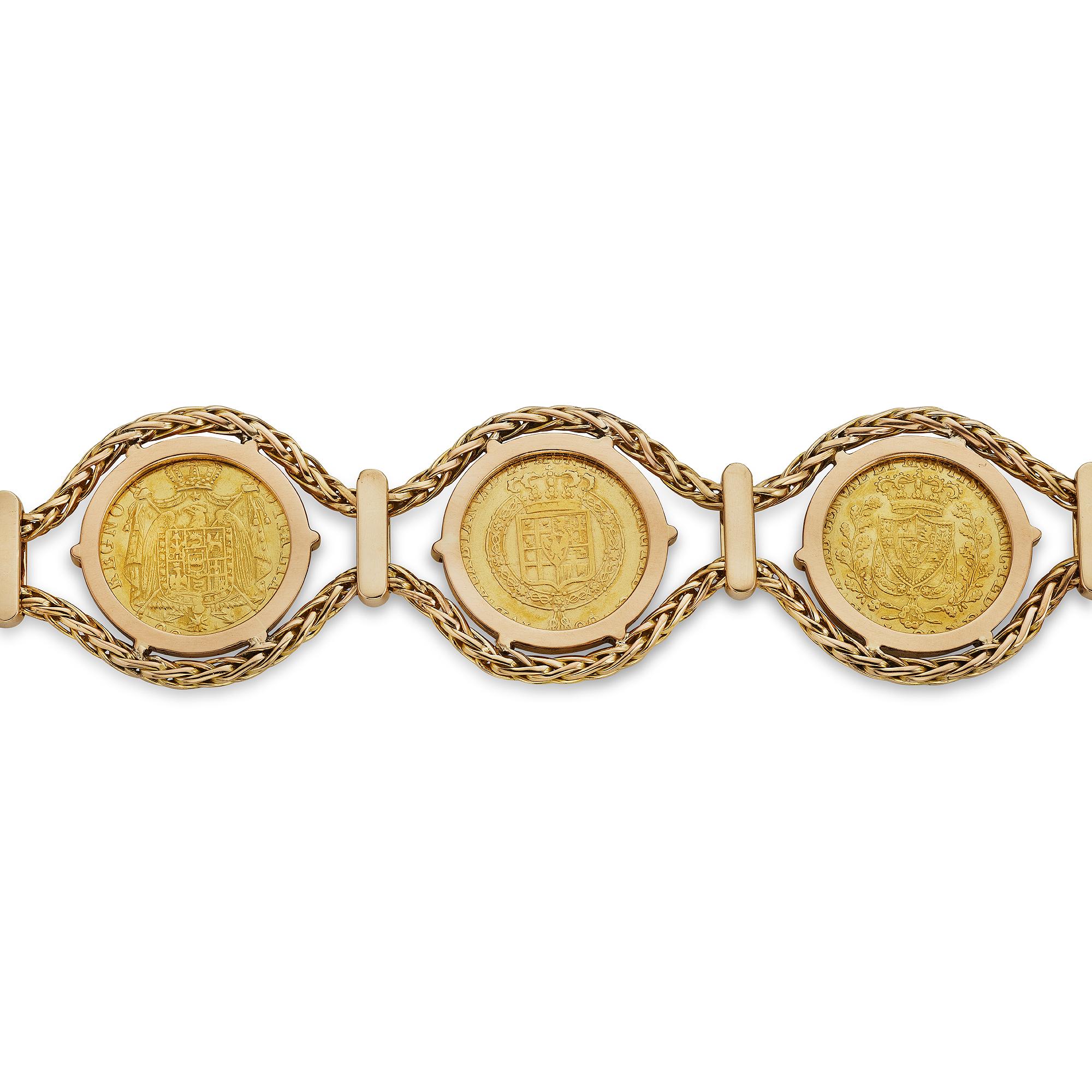 Retro French 19th Century Coin Gold Bracelet