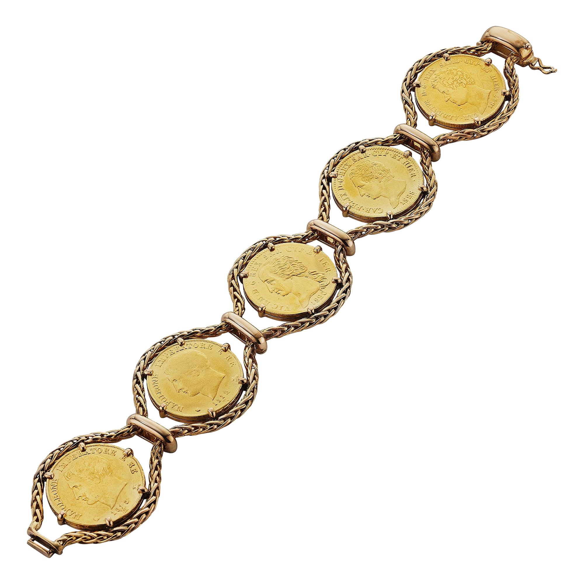 French 19th Century Coin Gold Bracelet