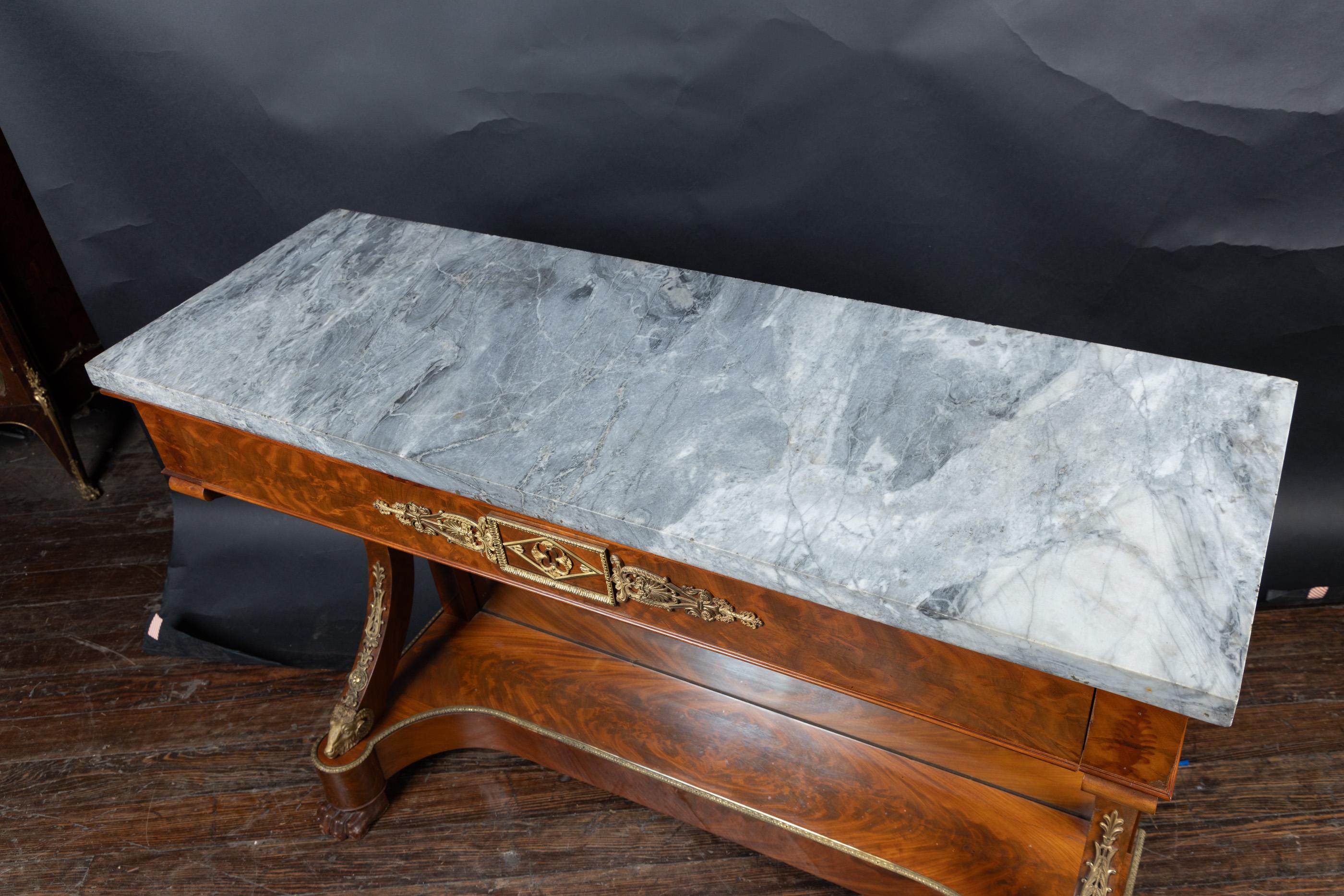 French 19th Century Console with Bronze d’Ore Mounts and Marble Top In Good Condition For Sale In New Orleans, LA