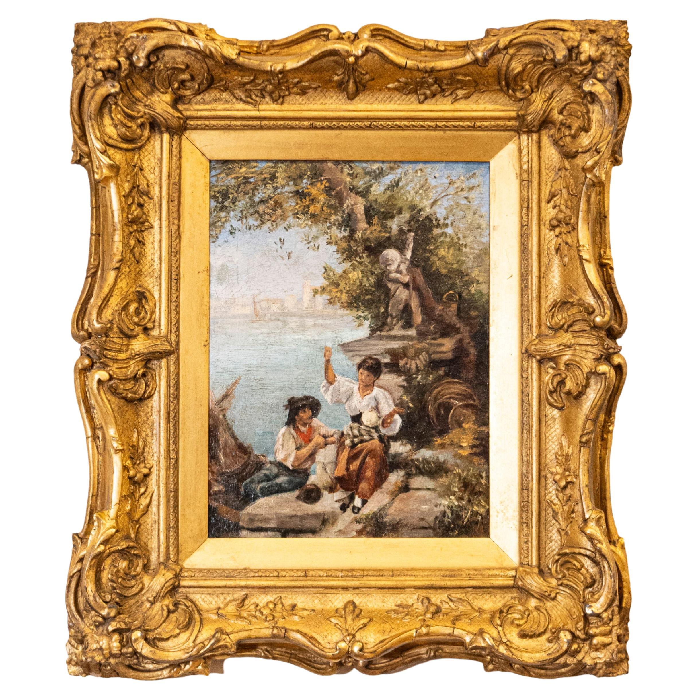 Französisches Gemälde der kontinentalen Schule des 19. Jahrhunderts, das die venezianische Lagoon-Szene darstellt