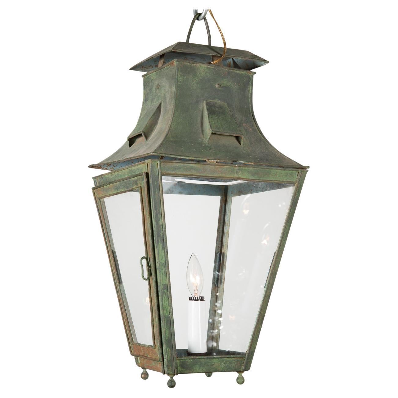 French 19th Century Copper & Tole Verdegris Lantern