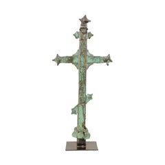 French 19th Century Copper Wrapped Cross on Iron Stand