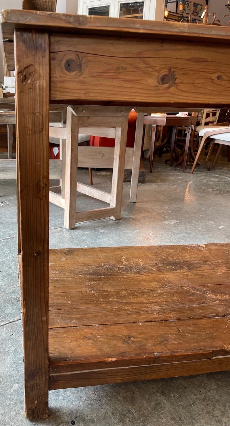 French 19th Century Counter Dining Table with Underneath Shelf In Distressed Condition In Santa Monica, CA