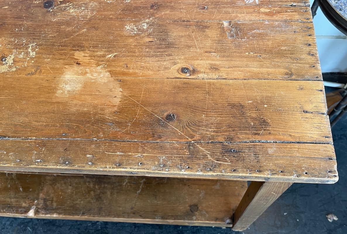 French 19th Century Counter Dining Table with Underneath Shelf 1
