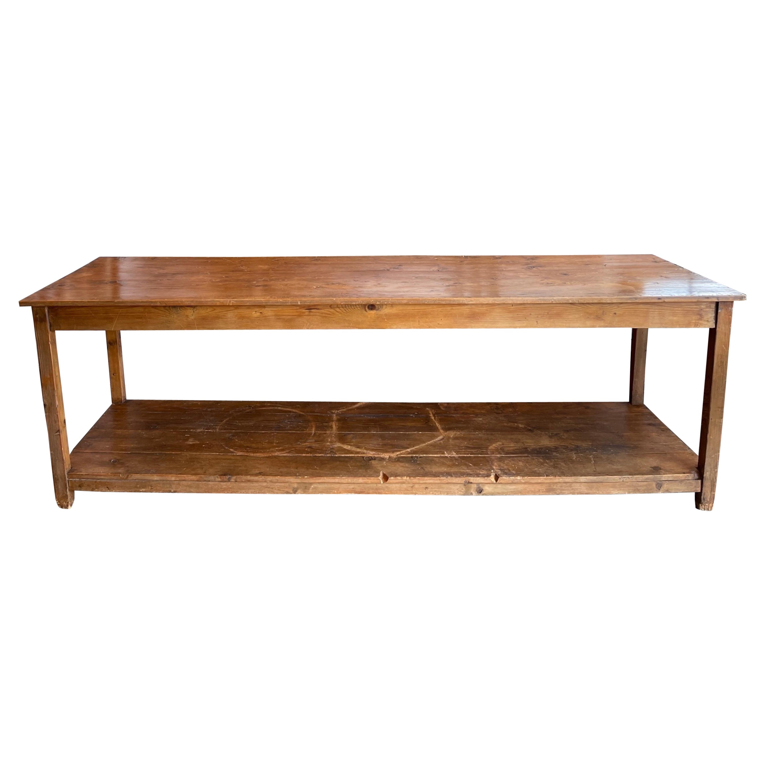 French 19th Century Counter Dining Table with Underneath Shelf