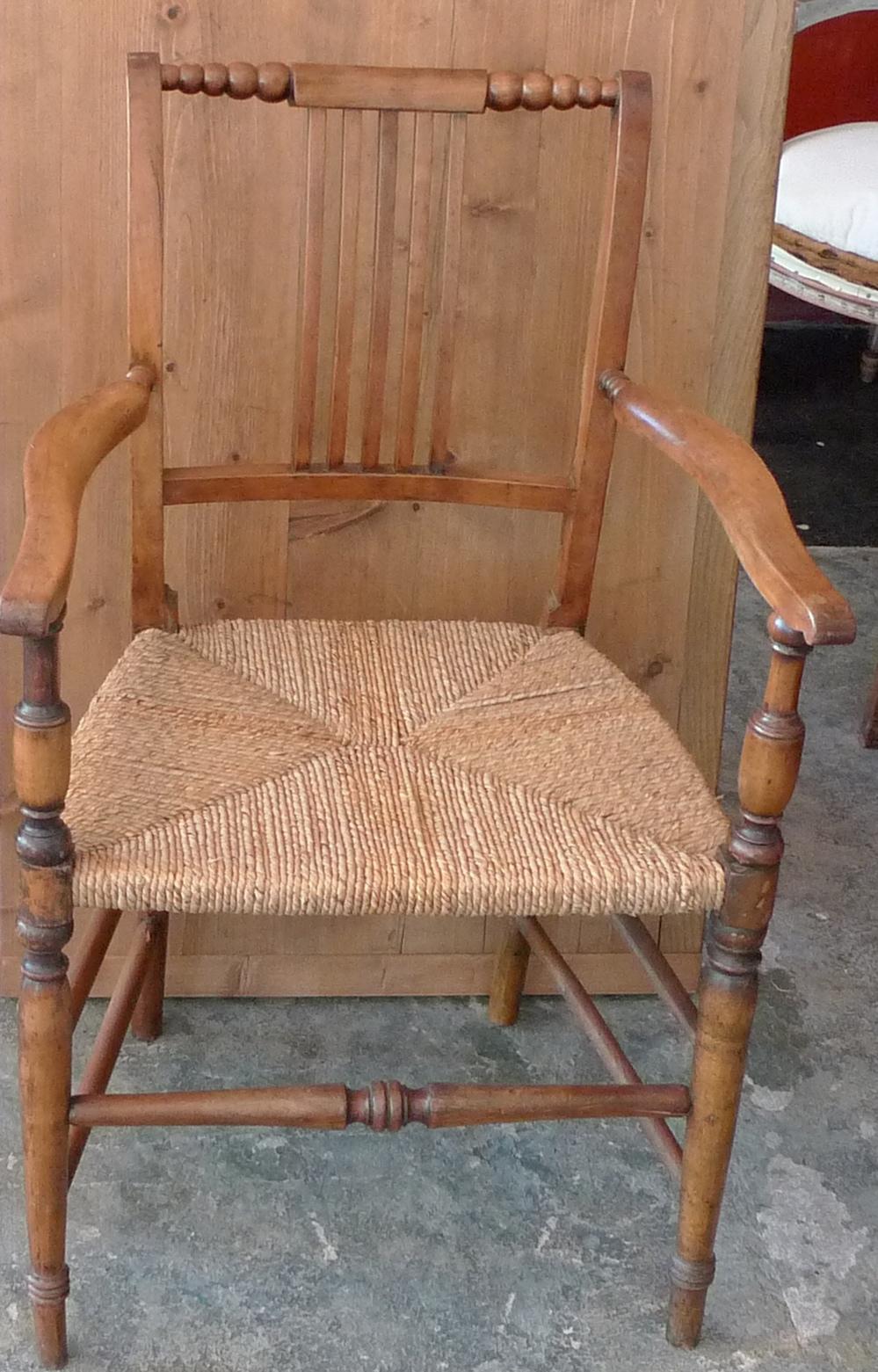 French 19th Century Country Armchair with Rush Seat. 10