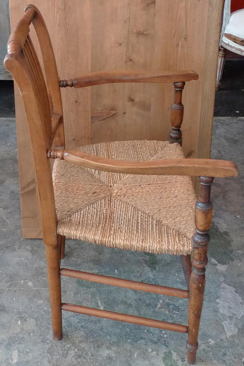 French 19th Century Country Armchair with Rush Seat. 4