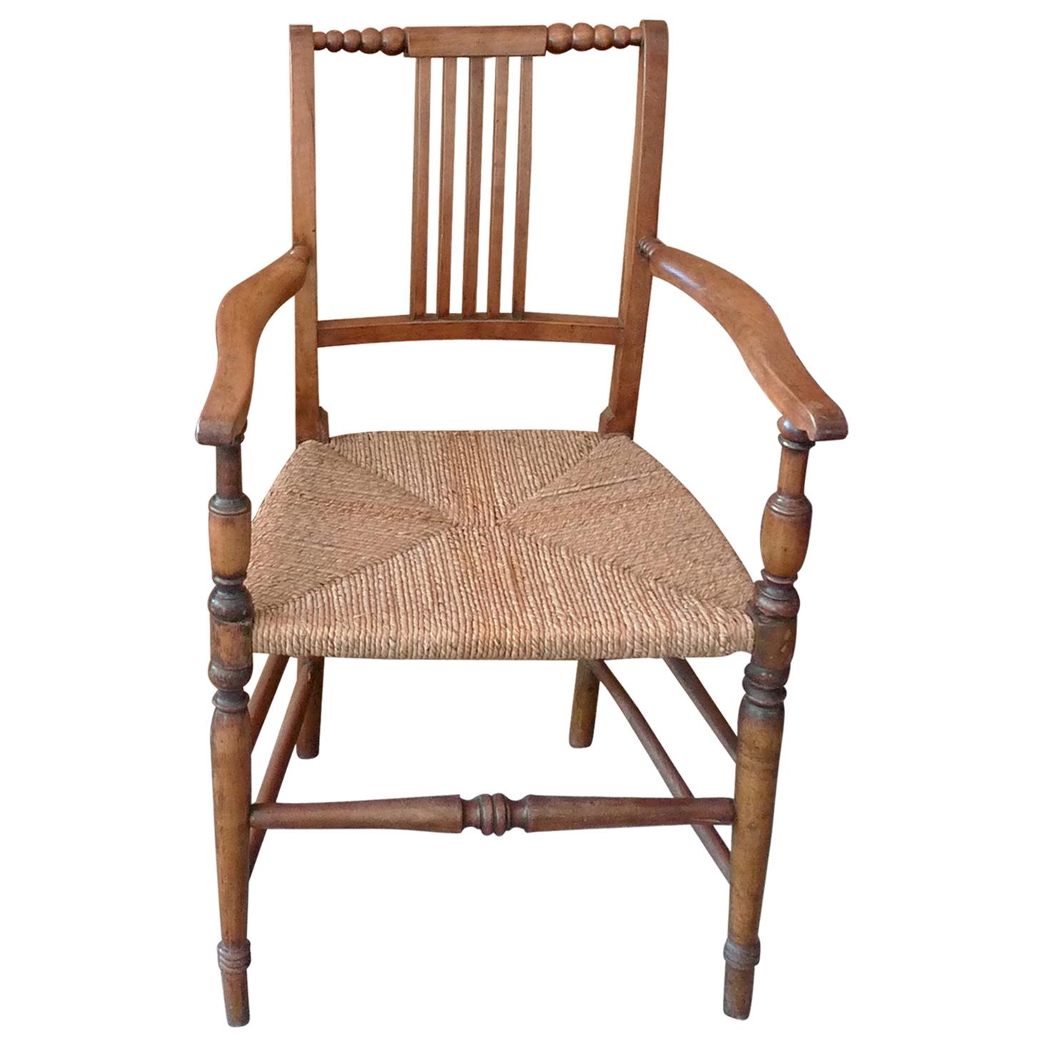 French 19th Century Country Armchair with Rush Seat.