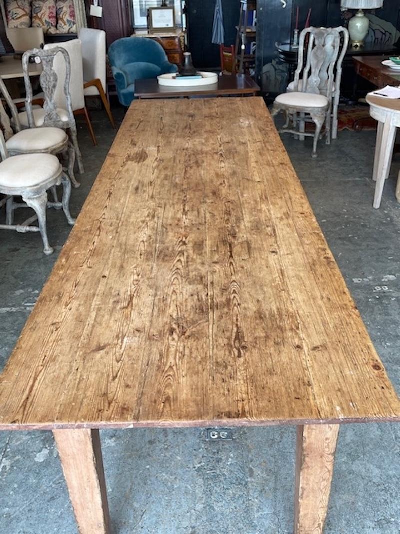 French 19th Century Country Pine Farmhouse Dining Table With Seating For Ten 7