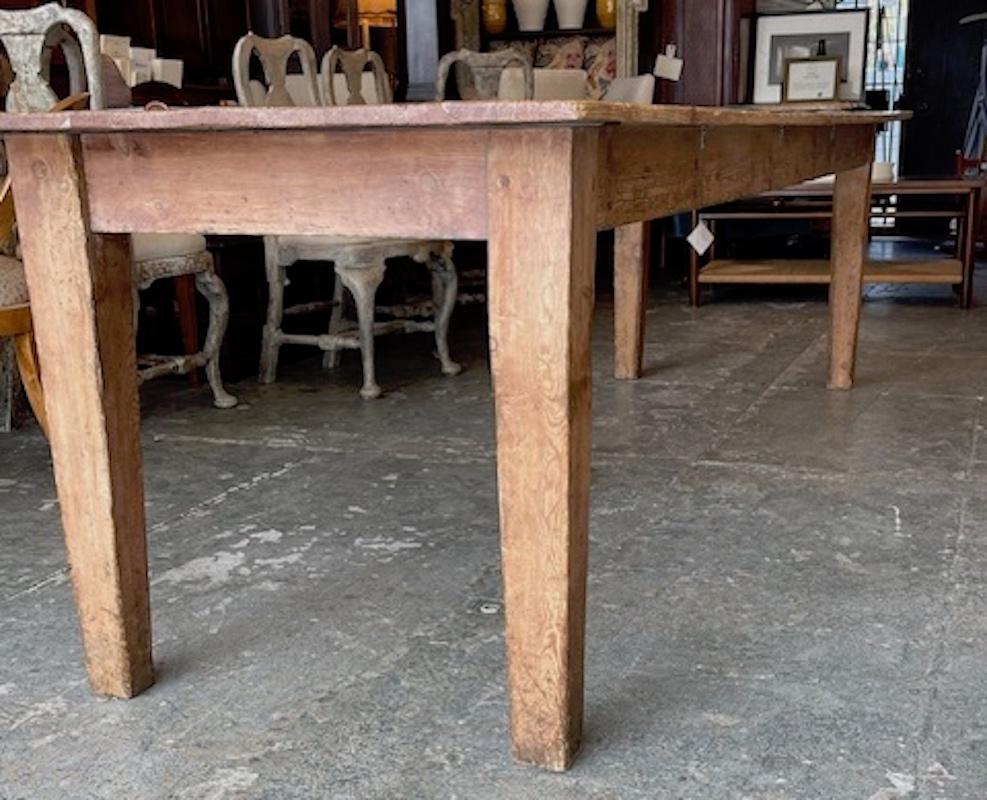French 19th Century Country Pine Farmhouse Dining Table With Seating For Ten 8