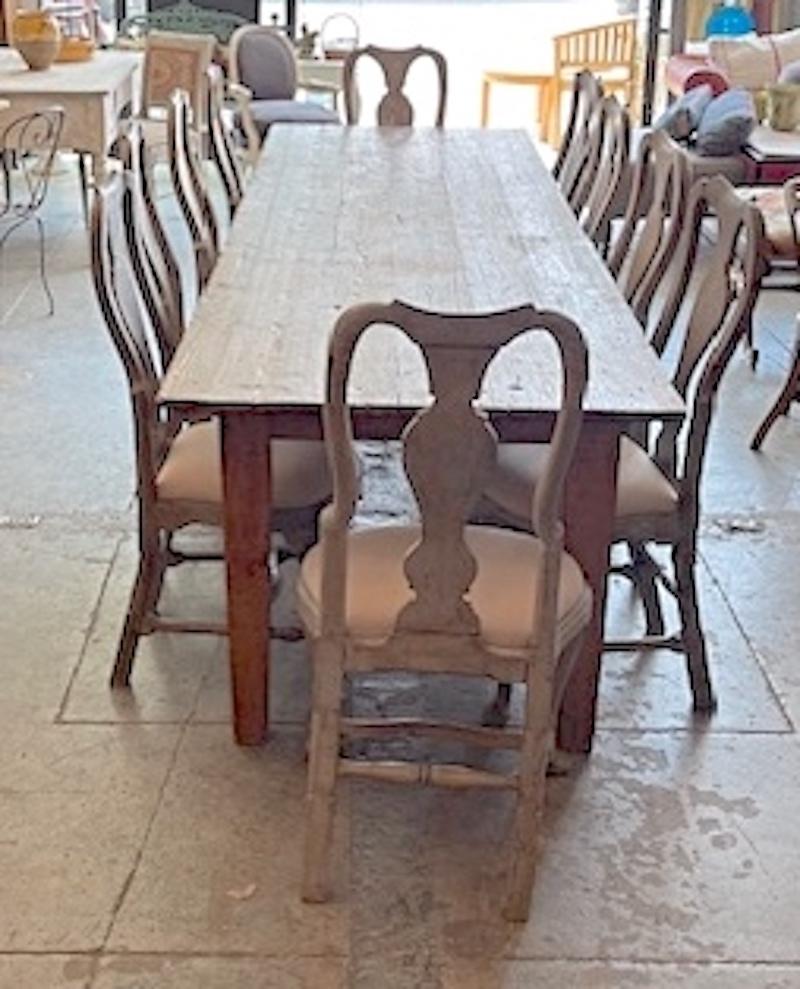 French 19th Century Country Pine Farmhouse Dining Table With Seating For Ten 9