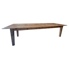 French 19th Century Country Pine Farmhouse Dining Table With Seating For Ten
