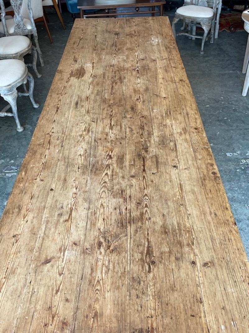 French 19th Century Country Pine Farmhouse Dining Table With Seating For Ten 6