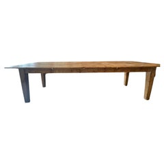 French 19th Century Country Pine Farmhouse Dining Table With Seating For Ten