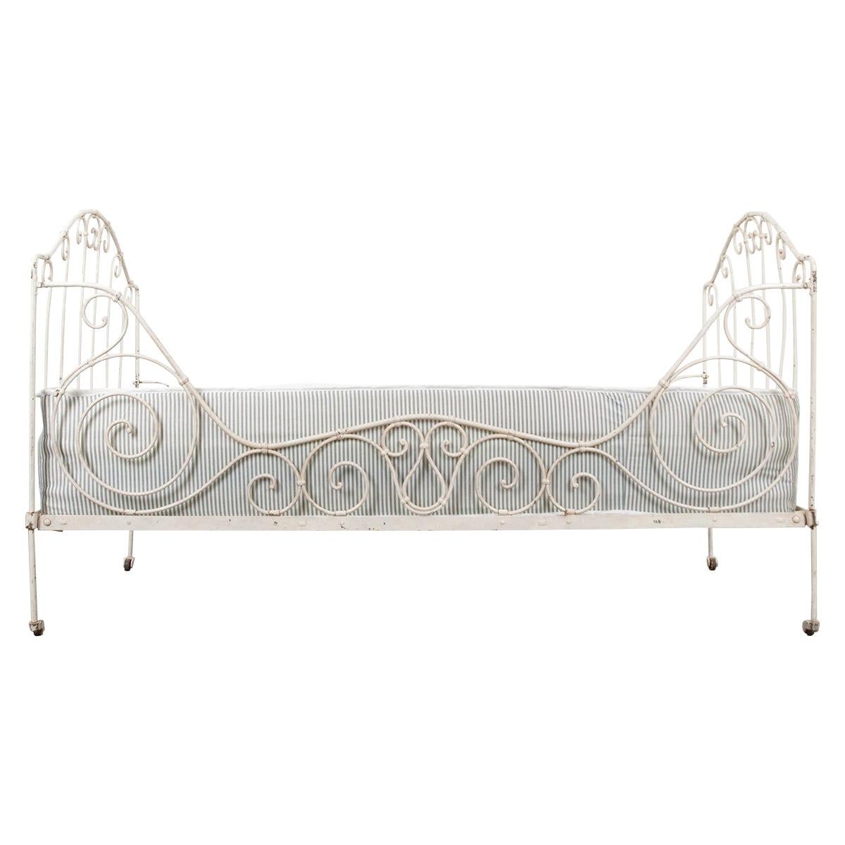 French 19th Century Crème-Painted Iron Campaign Daybed