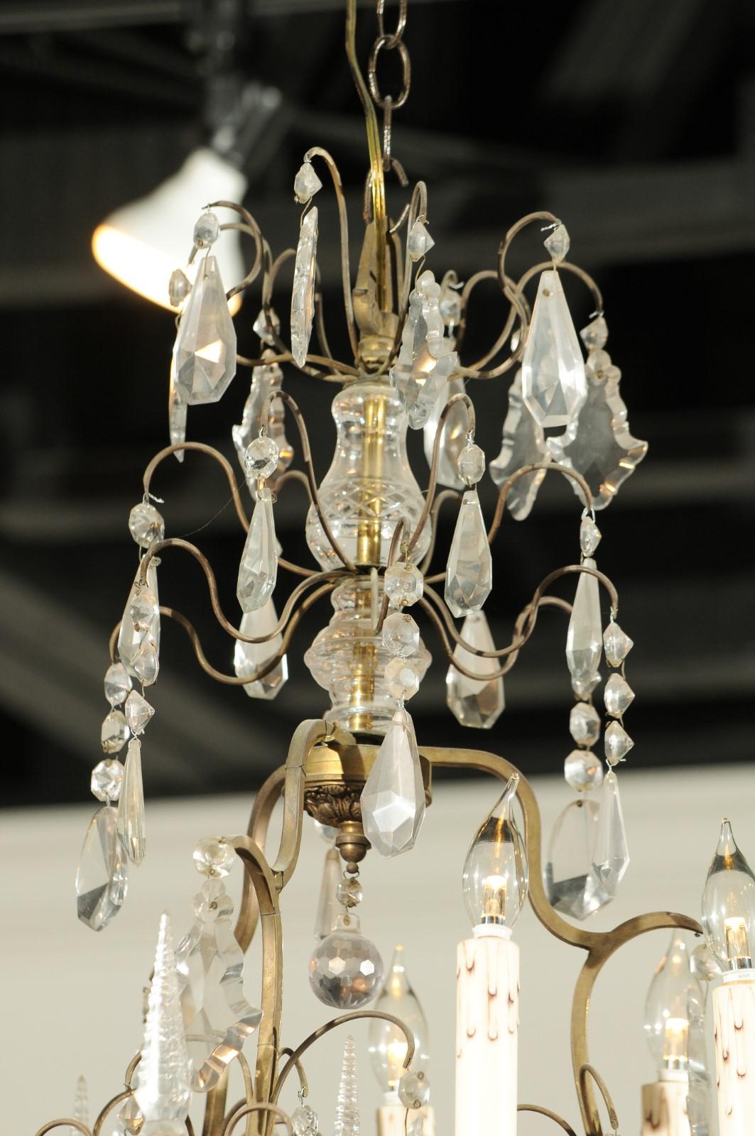 French 19th Century Crystal and Bronze Six-Light Chandelier with Obelisks 7
