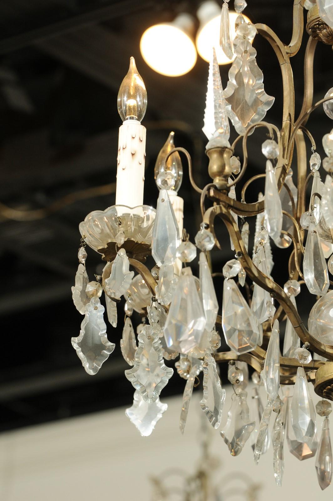 French 19th Century Crystal and Bronze Six-Light Chandelier with Obelisks 8
