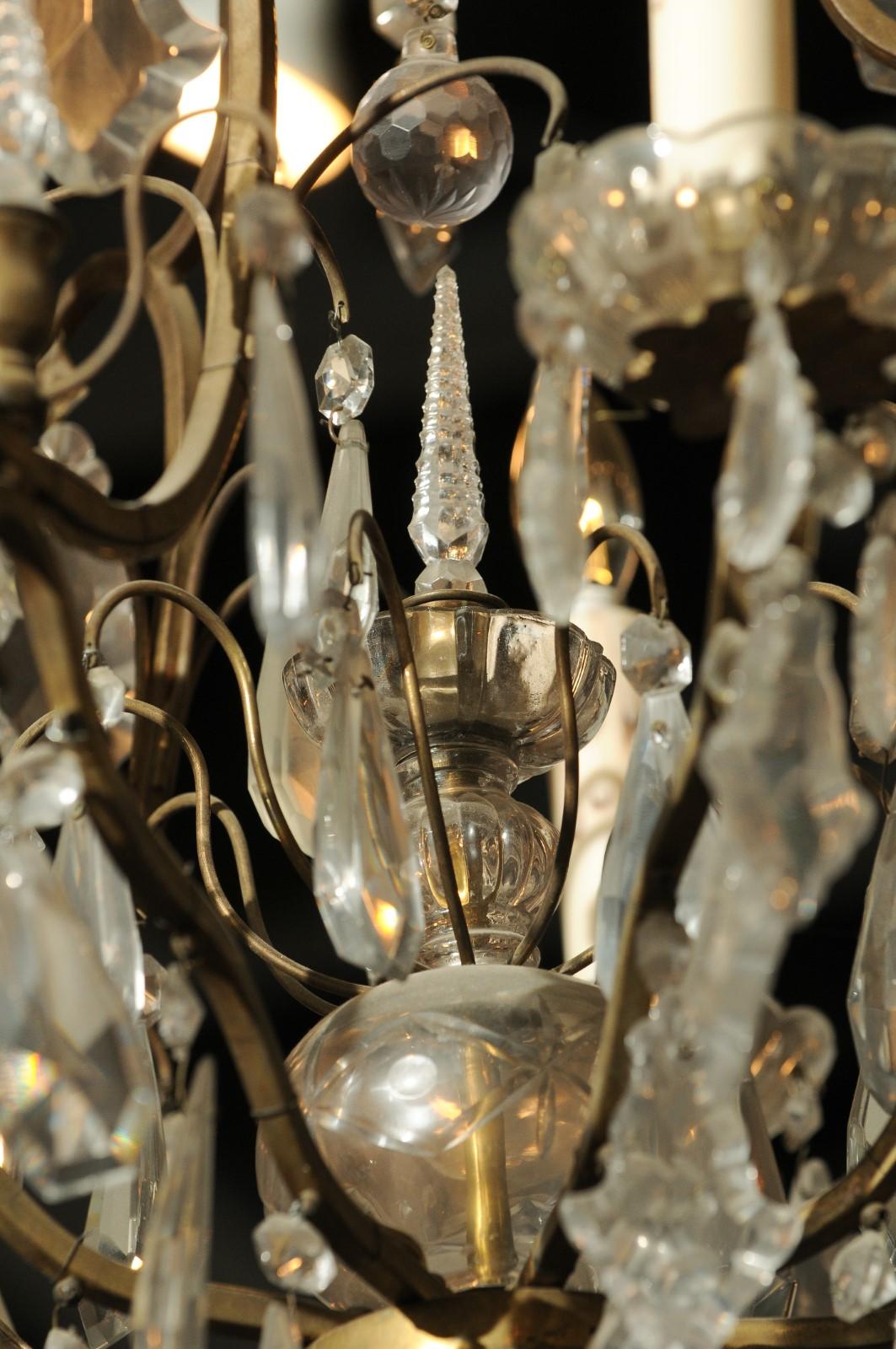French 19th Century Crystal and Bronze Six-Light Chandelier with Obelisks In Good Condition In Atlanta, GA
