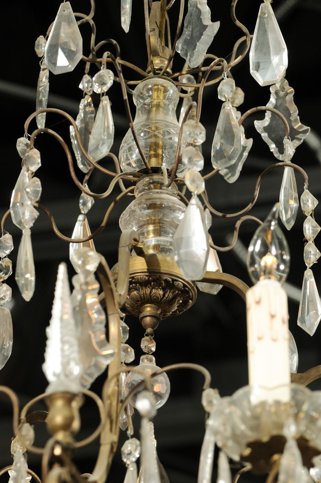 French 19th Century Crystal and Bronze Six-Light Chandelier with Obelisks 1