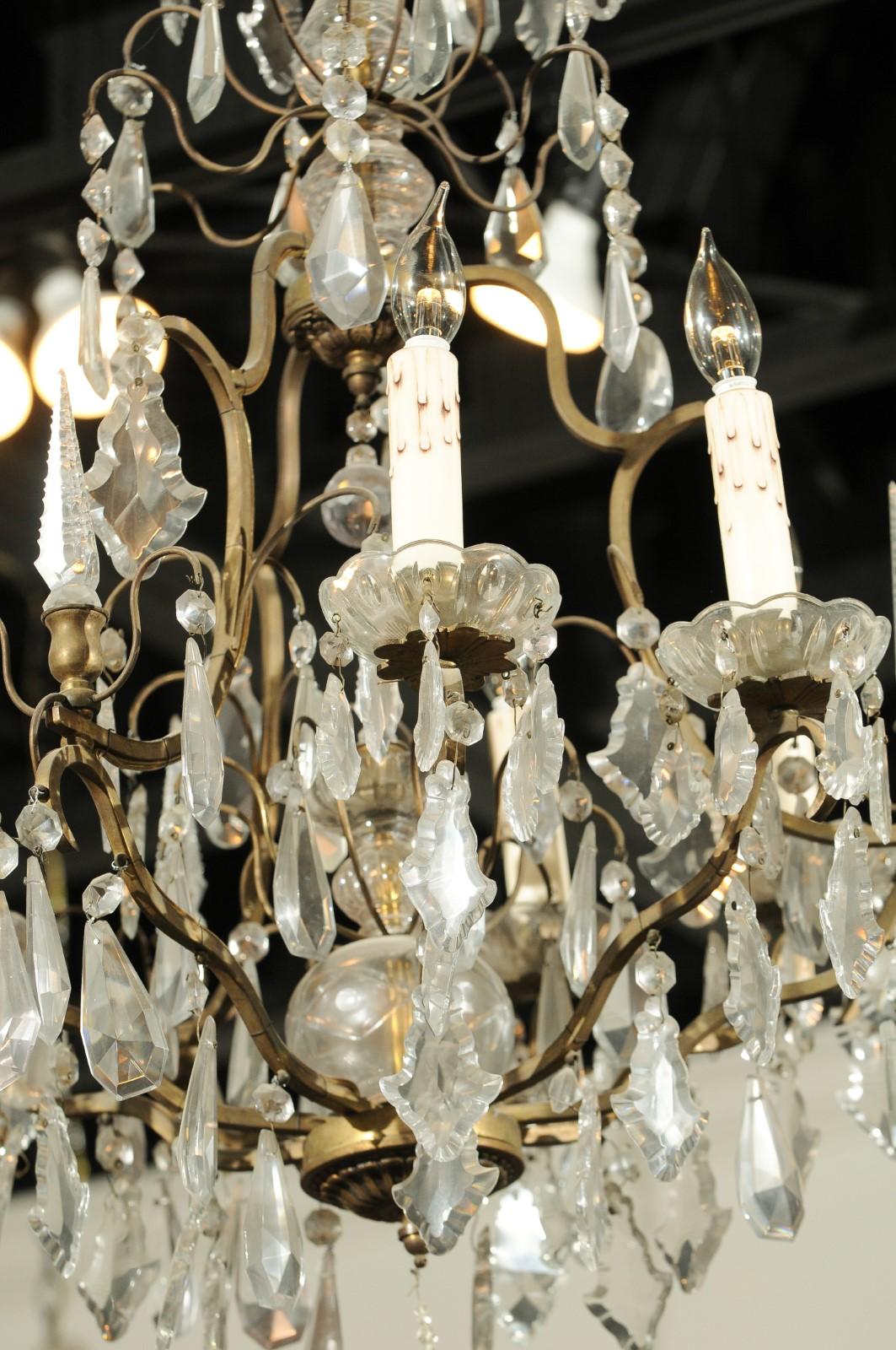 French 19th Century Crystal and Bronze Six-Light Chandelier with Obelisks 2
