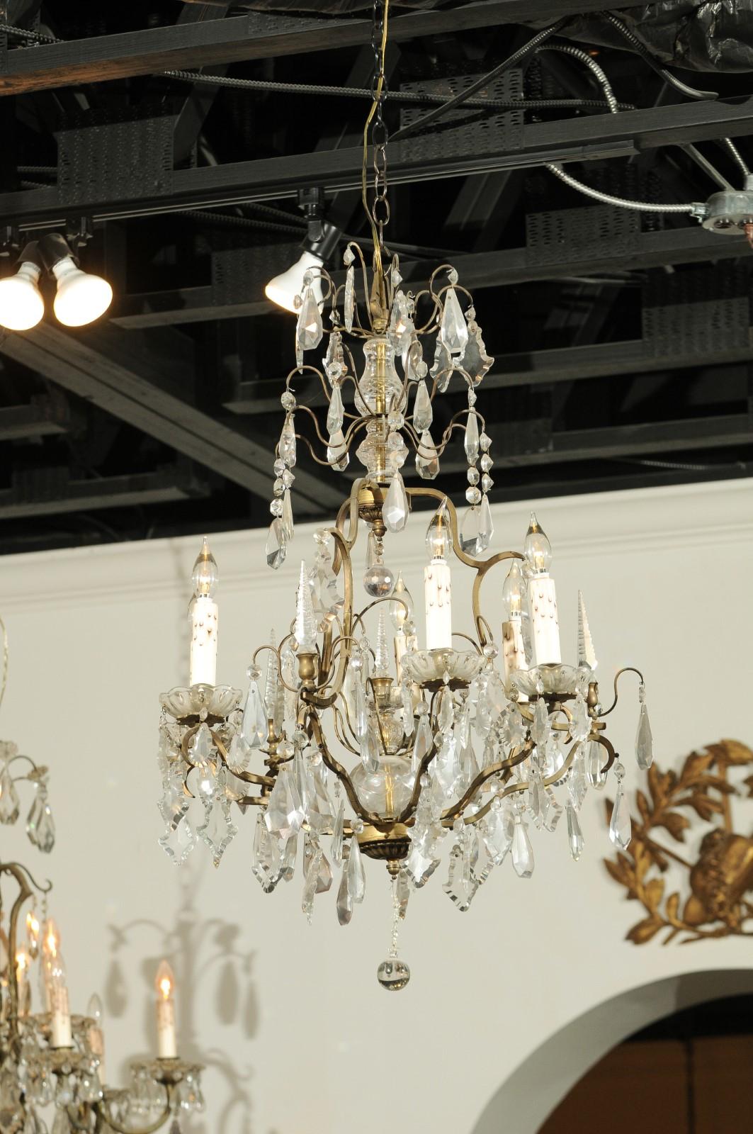 French 19th Century Crystal and Bronze Six-Light Chandelier with Obelisks 4