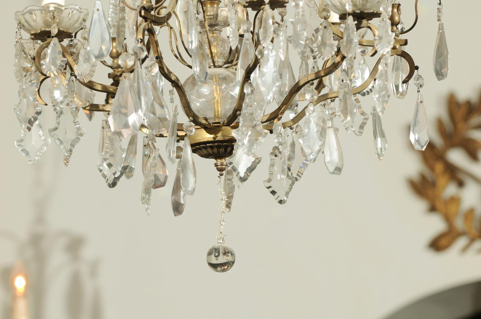 French 19th Century Crystal and Bronze Six-Light Chandelier with Obelisks 5
