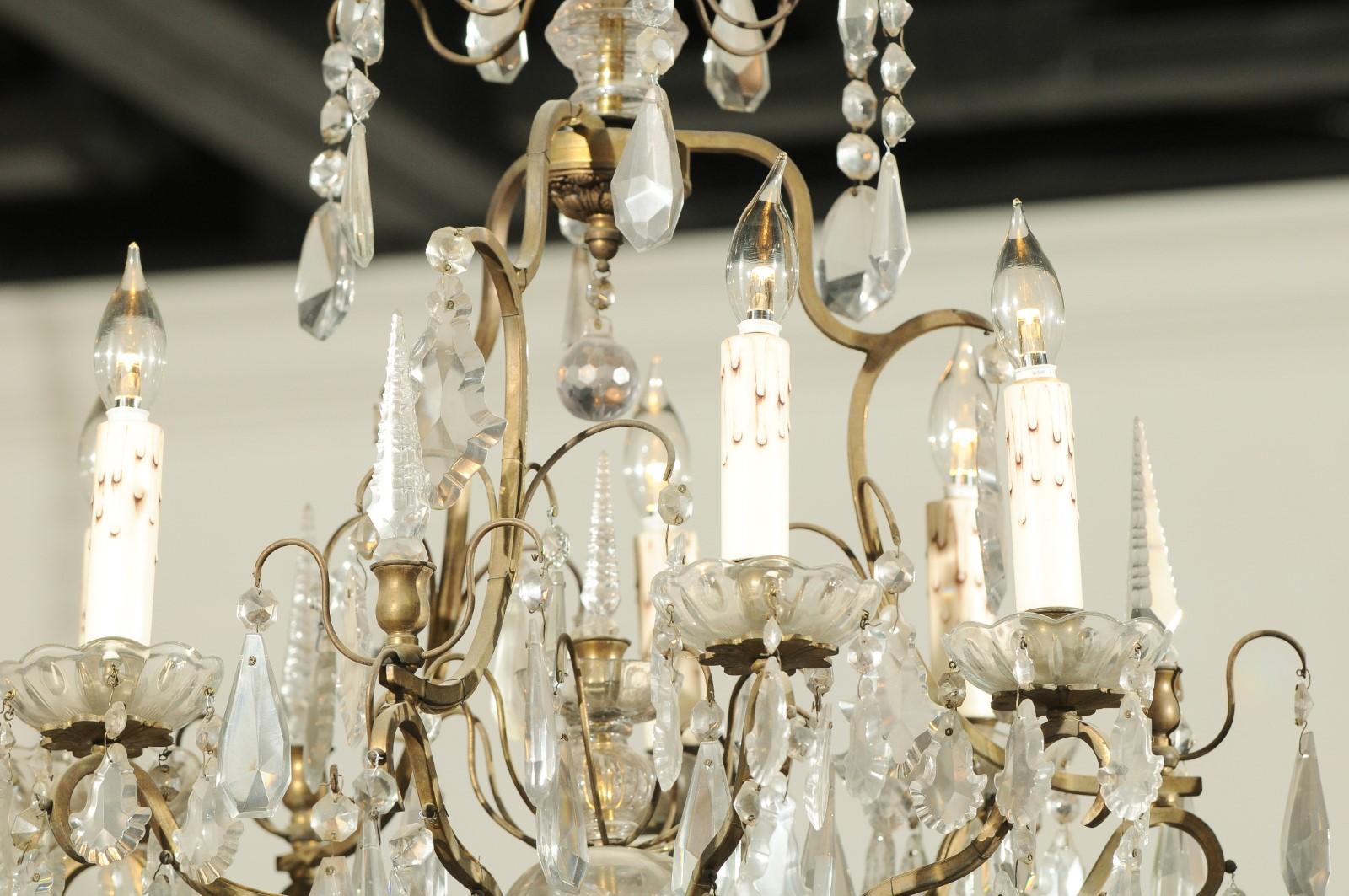 French 19th Century Crystal and Bronze Six-Light Chandelier with Obelisks 6