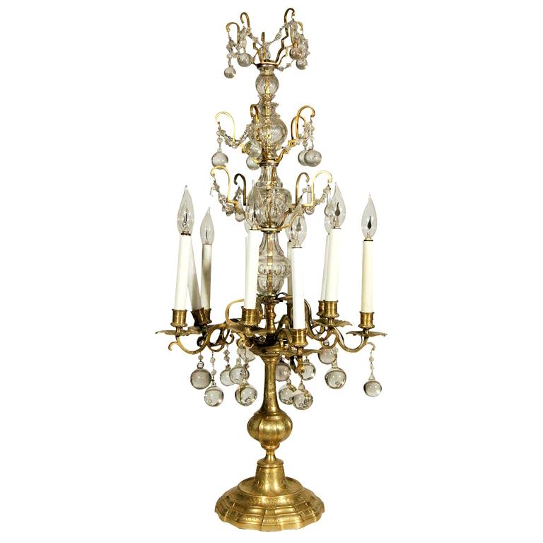 French 19th Century Crystal and Glass Girandole Table Lamp For Sale
