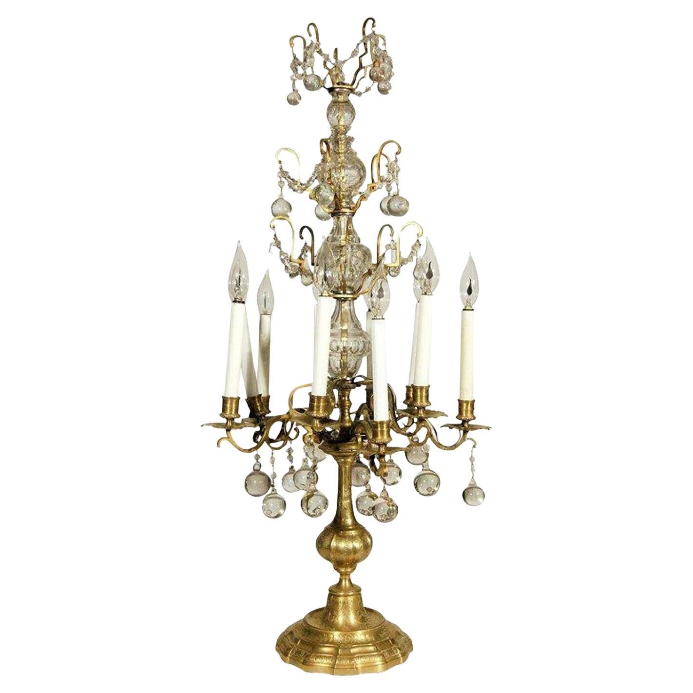 French 19th Century Crystal and Glass Girandole Table Lamp
