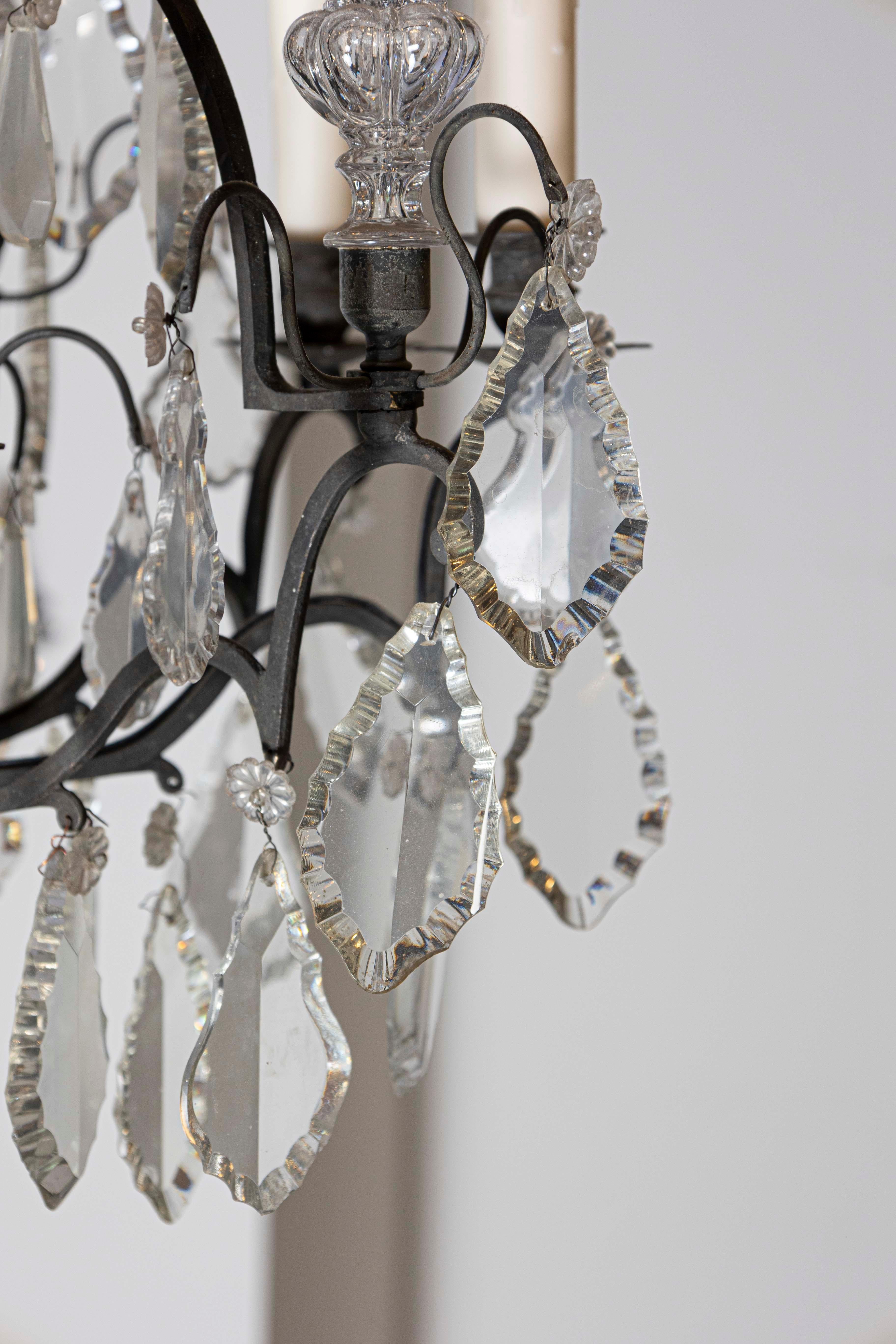 French 19th Century Crystal and Iron Six-Light Chandelier with Pendeloques In Good Condition For Sale In Atlanta, GA