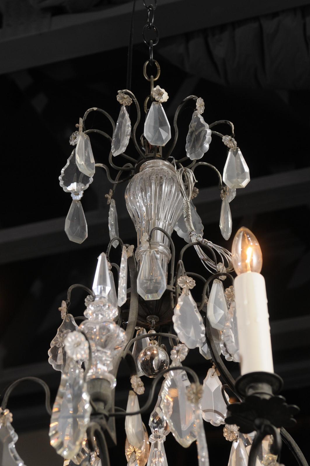 French 19th Century Crystal and Iron Six-Light Chandelier with Pendeloques For Sale 3