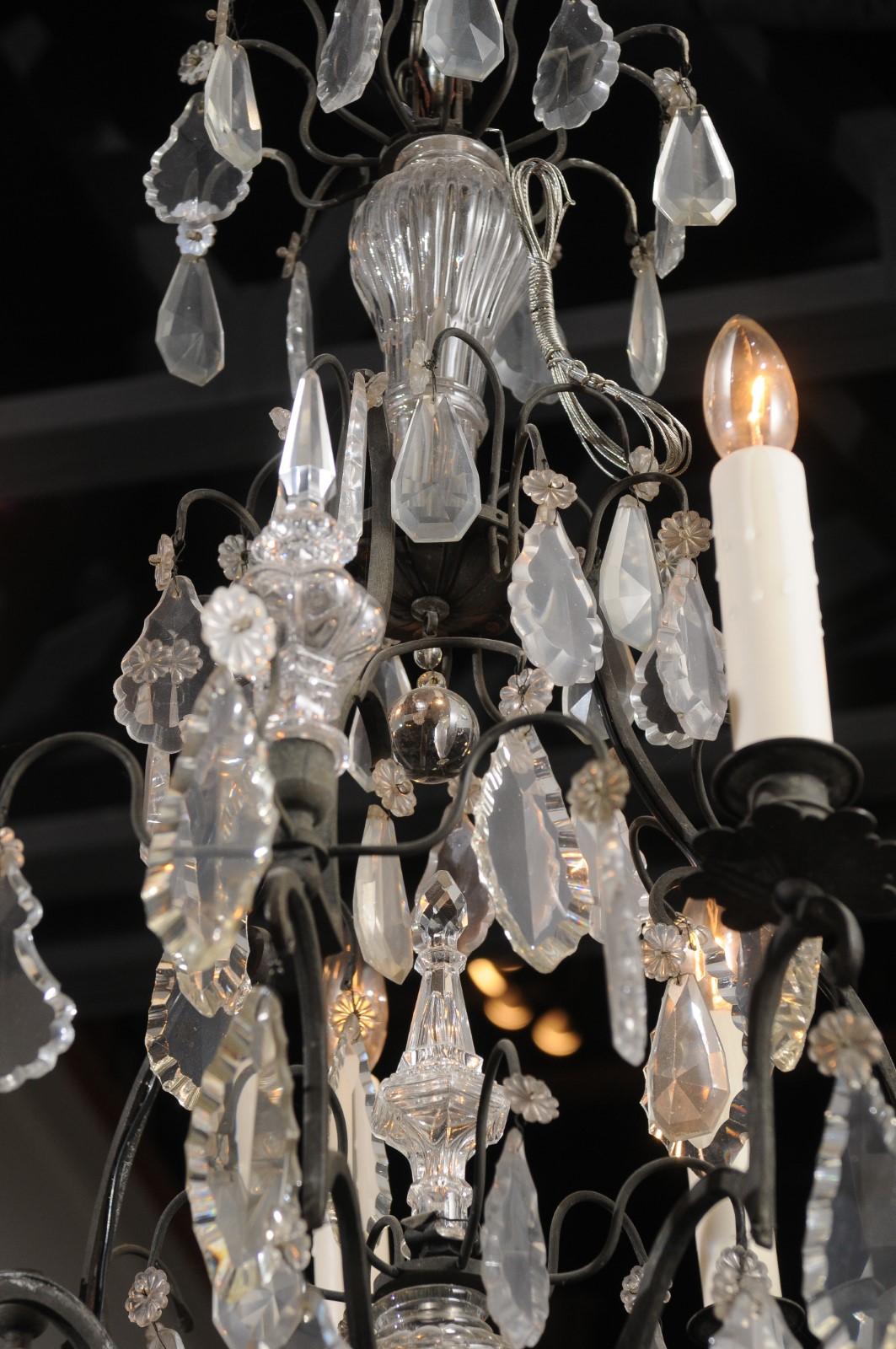 French 19th Century Crystal and Iron Six-Light Chandelier with Pendeloques For Sale 4