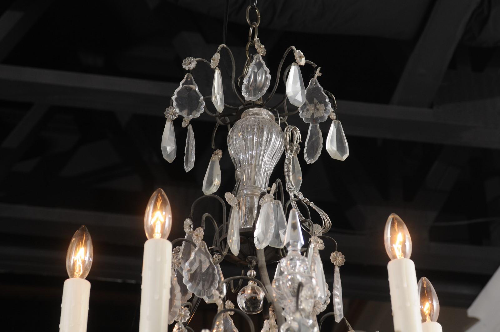 French 19th Century Crystal and Iron Six-Light Chandelier with Pendeloques For Sale 5